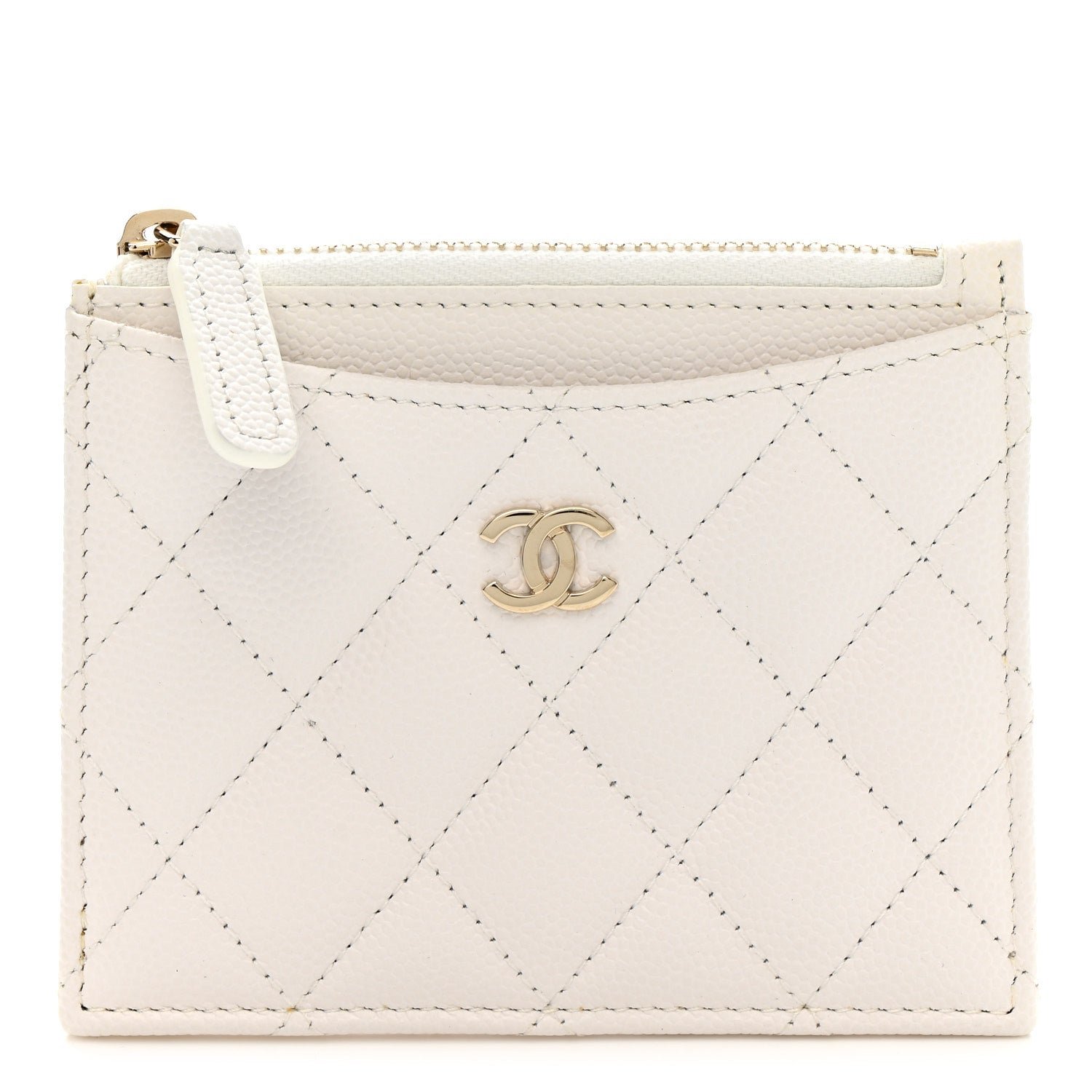 Caviar Quilted CC Zip Card Holder White