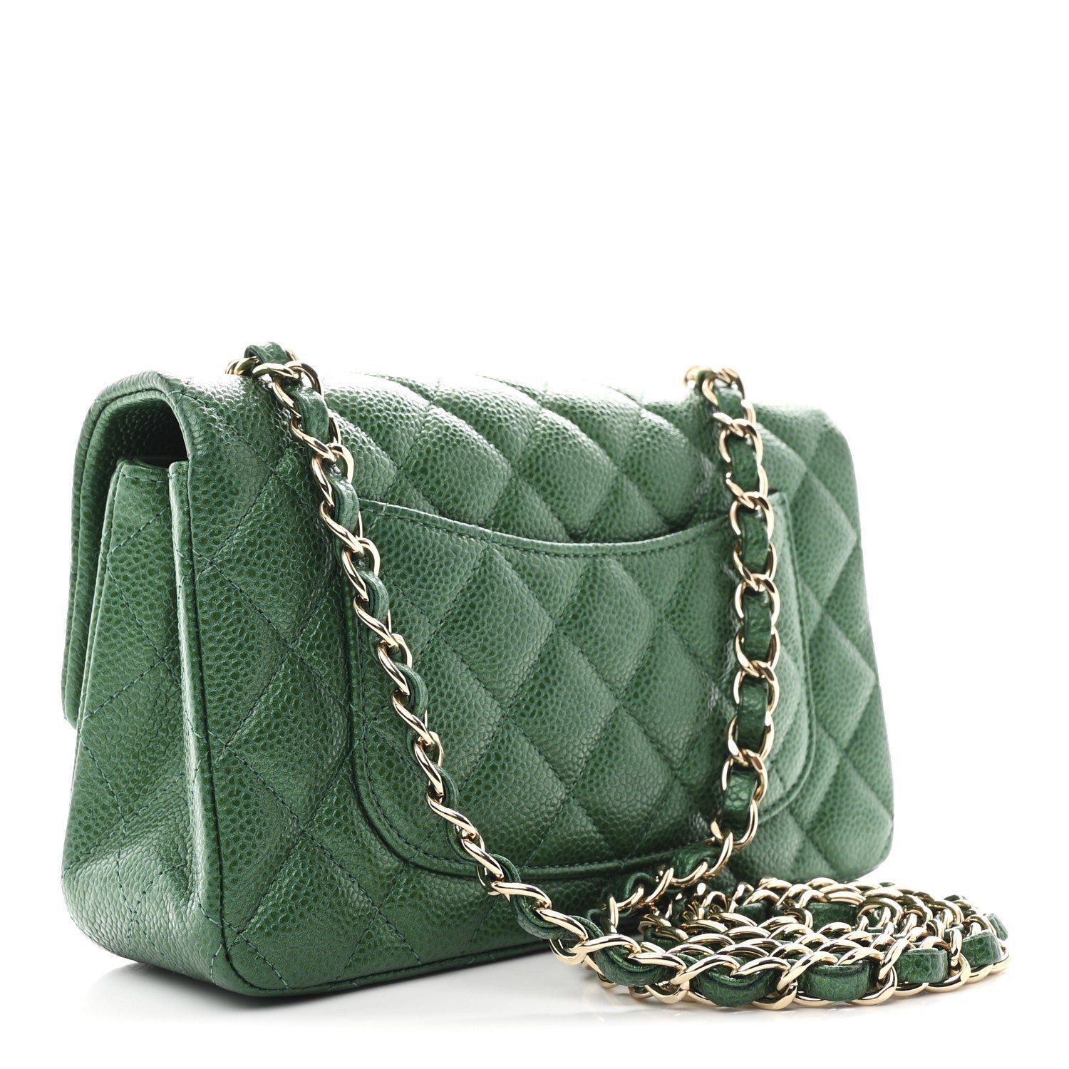 Metallic Caviar Quilted Mini Rectangular Flap Green - Image 4