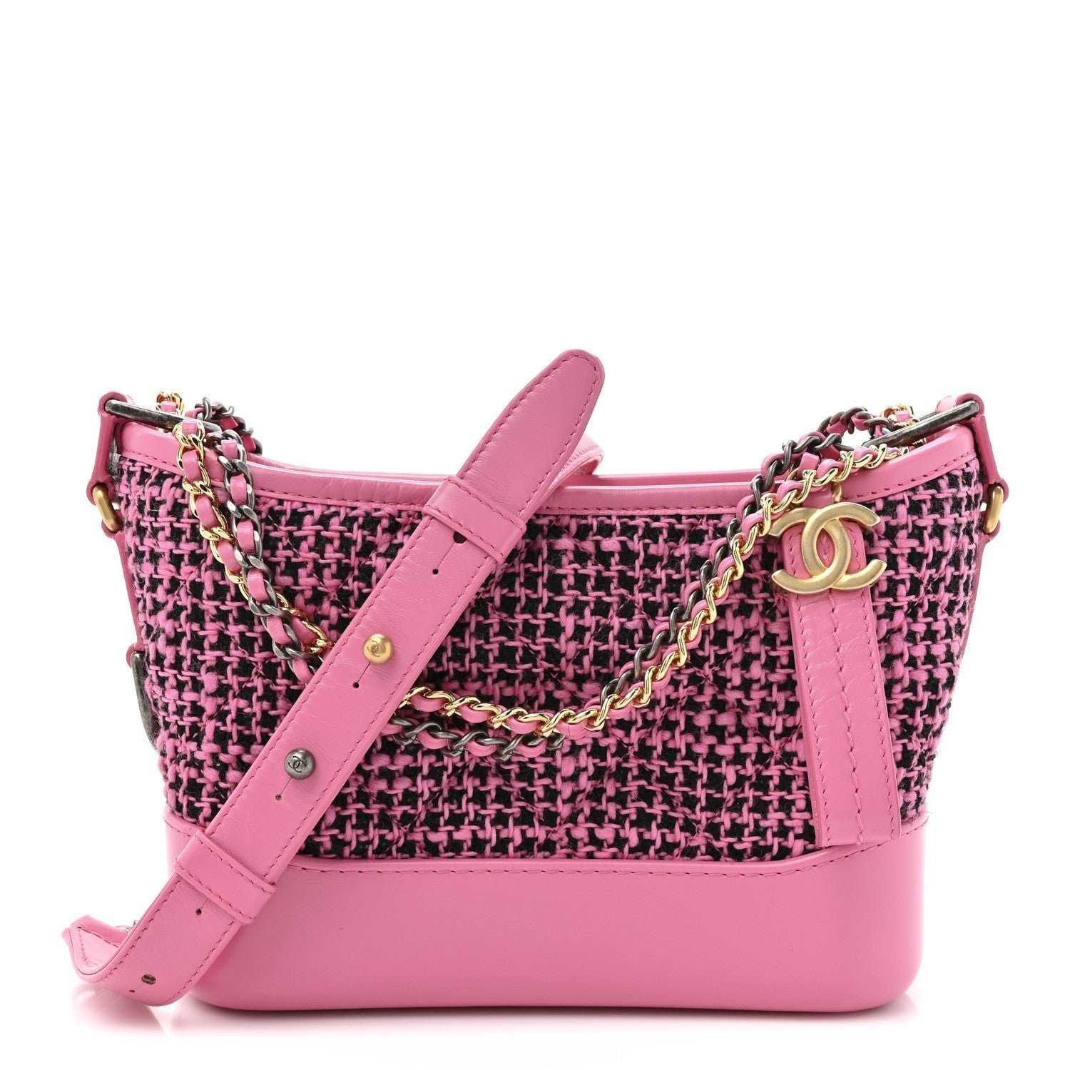 Tweed Calfskin Small Gabrielle Hobo Pink