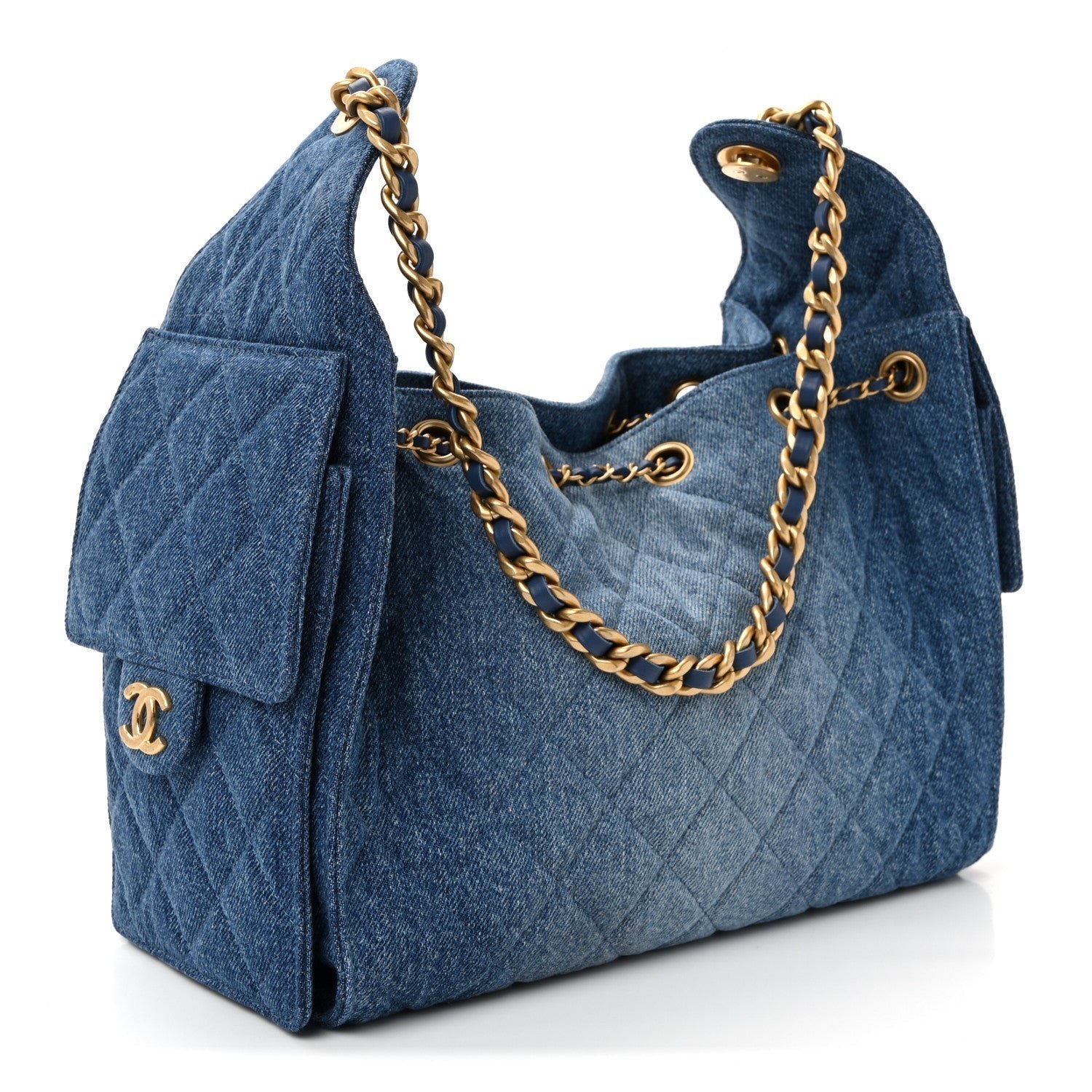 Washed Denim Quilted Small Chanel 25 Handbag Blue - Image 3