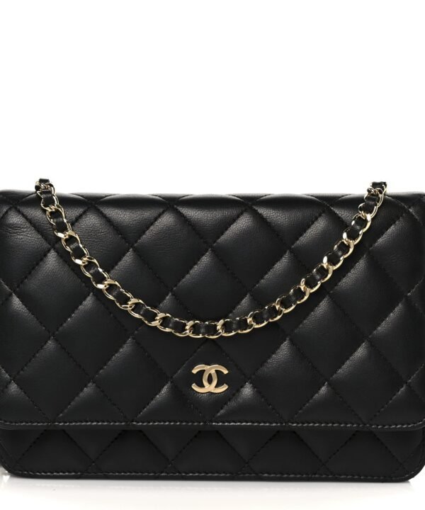 Lambskin Quilted Wallet On Chain WOC Black