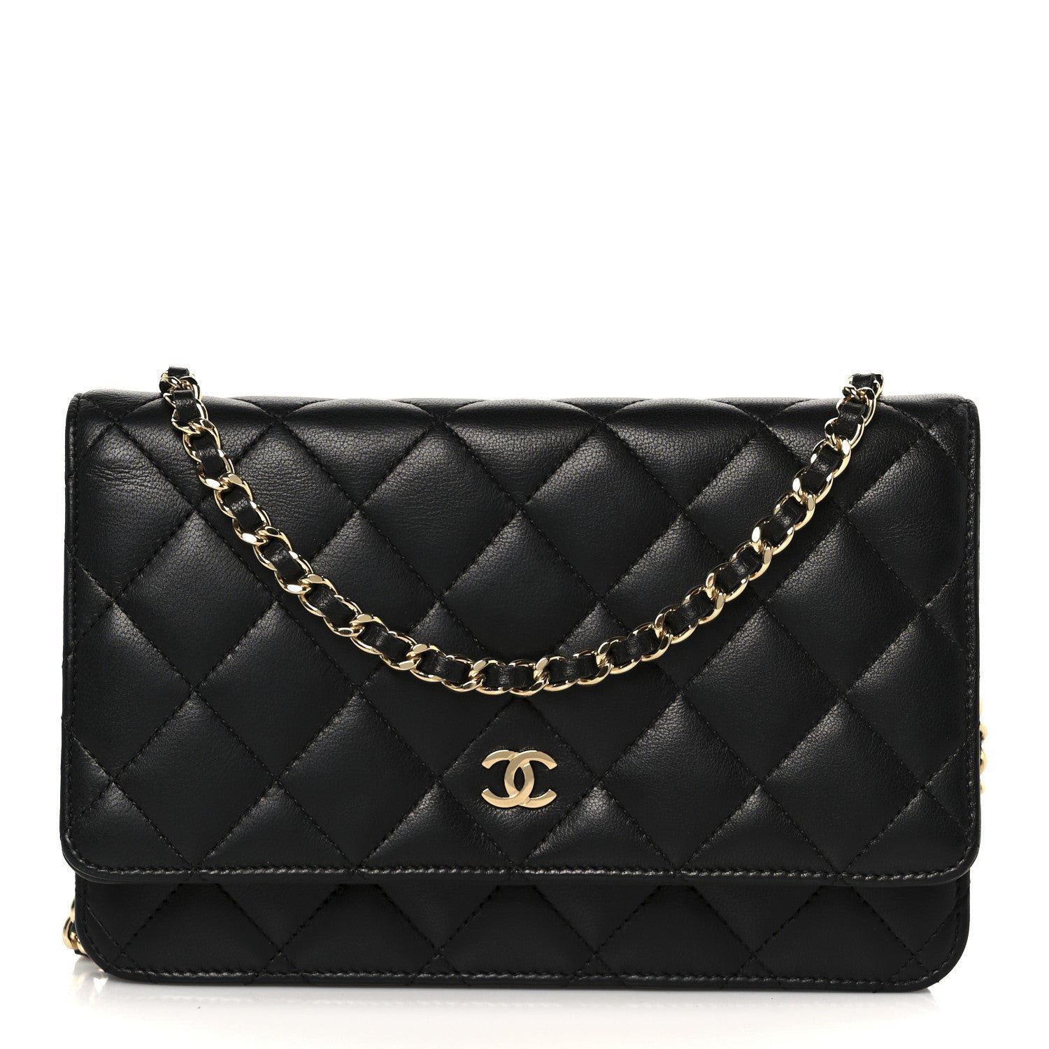 Lambskin Quilted Wallet On Chain WOC Black