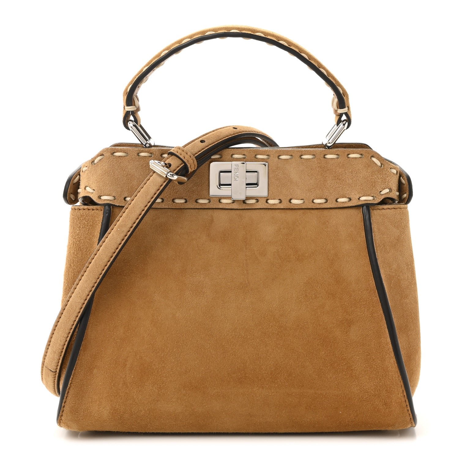 Peekaboo Mini Marrone Suede FF Iconic Satchel