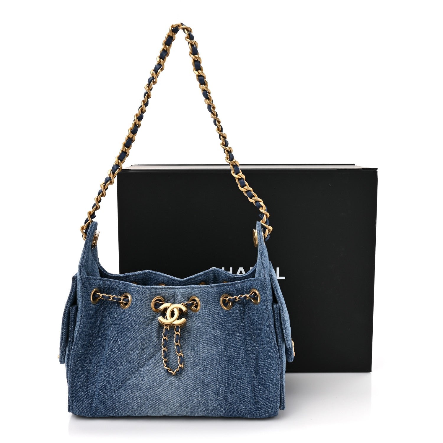 Washed Denim Quilted Mini Chanel 25 Handbag Blue - Image 11