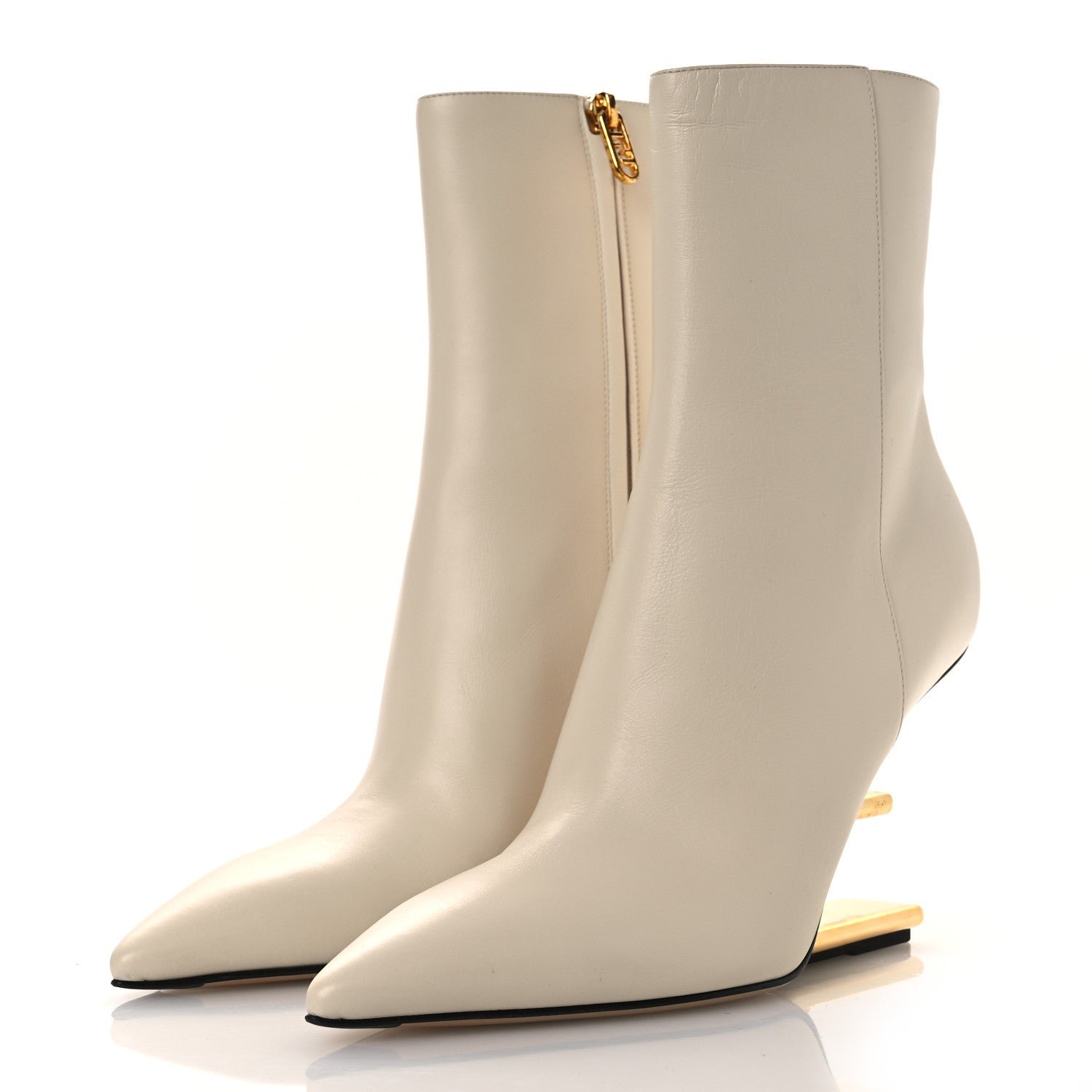 Fendi First Booties White Nappa Leather & Gold F-Heel - Image 4