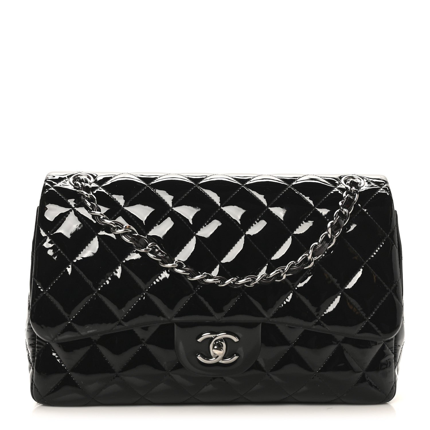Patent Quilted Jumbo Double Flap Black