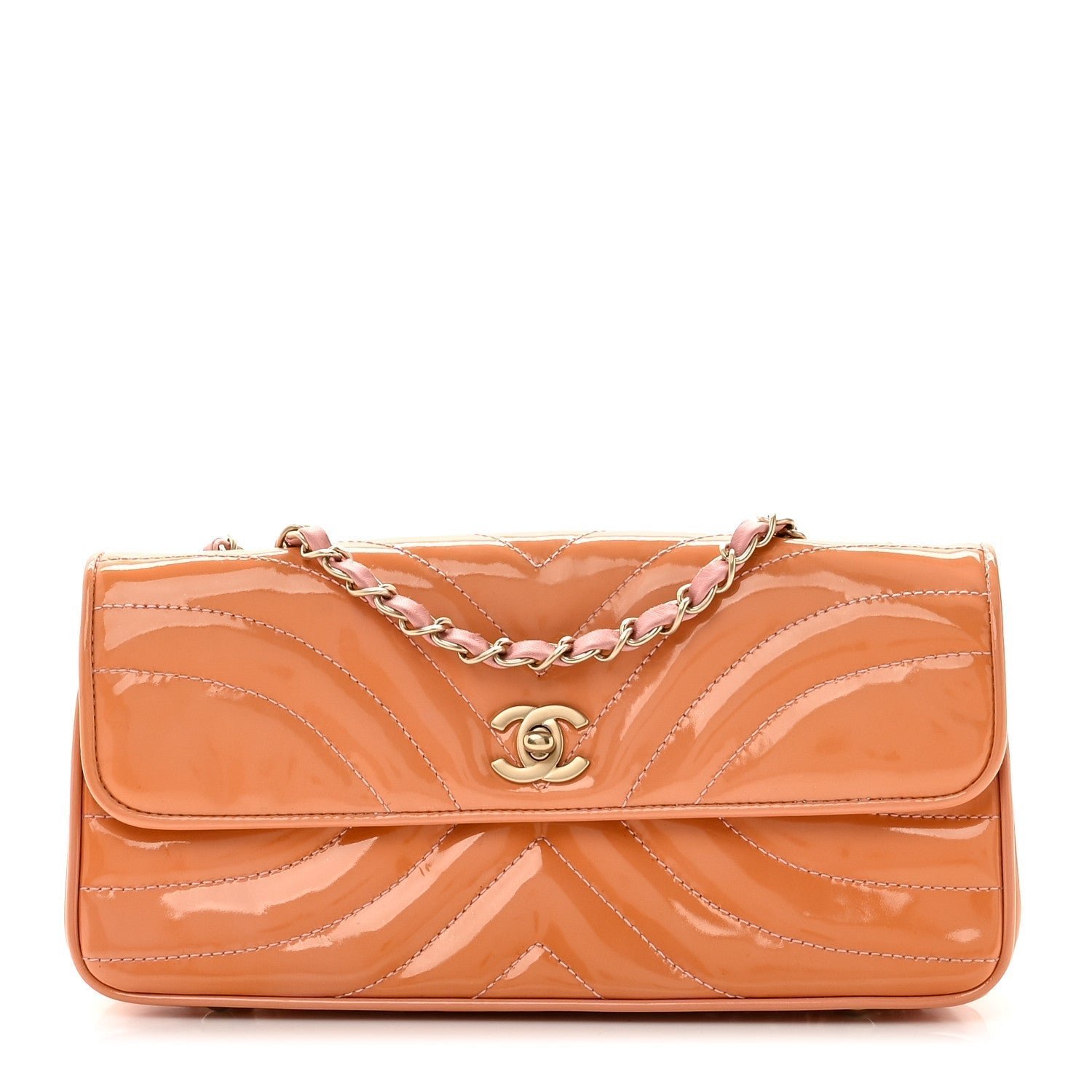 Patent Calfskin Scallop Quilted Single Flap Pink