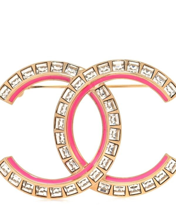 Baguette Crystal CC Brooch Gold Pink