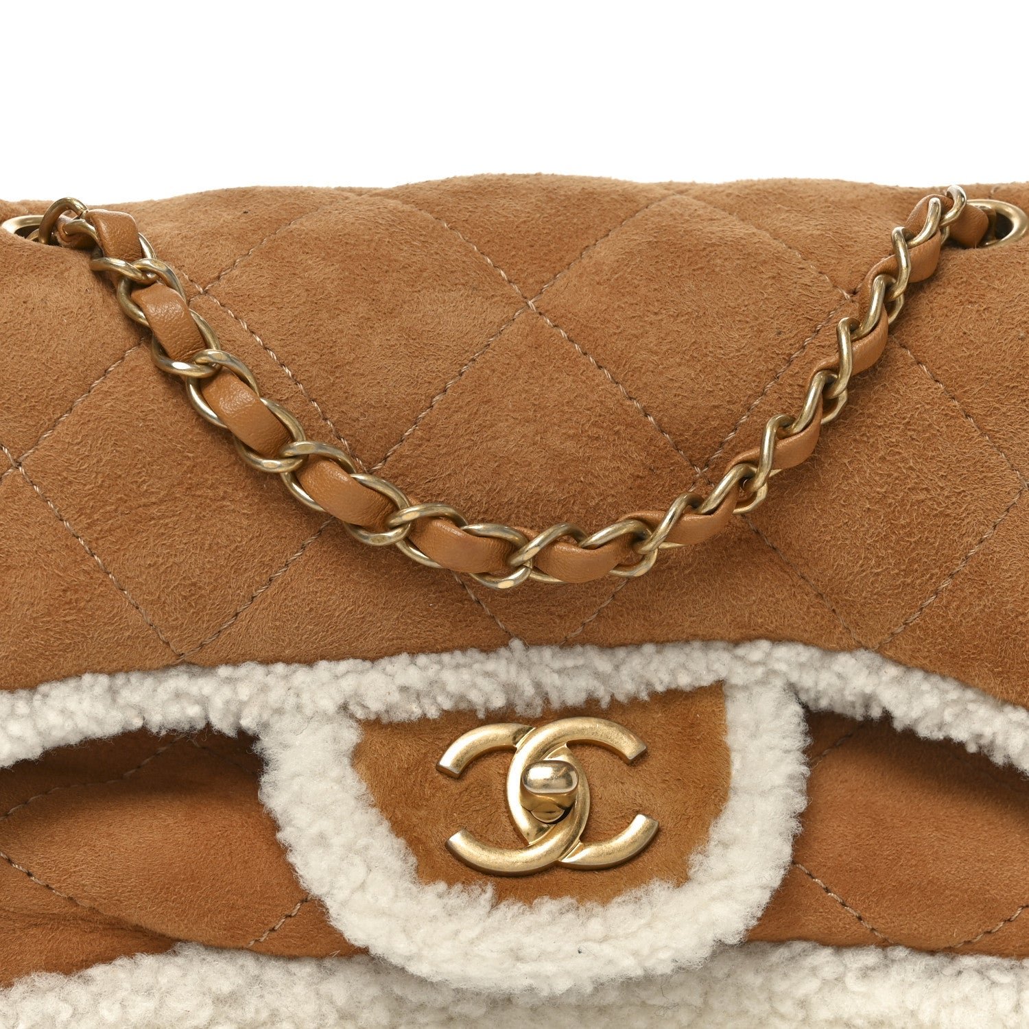 Shearling Lambskin Quilted Medium Coco Neige Single Flap Beige - Image 7
