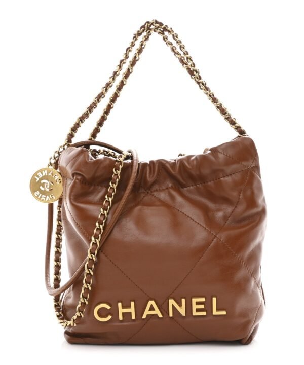 Shiny Calfskin Quilted Mini Chanel 22 Light Brown