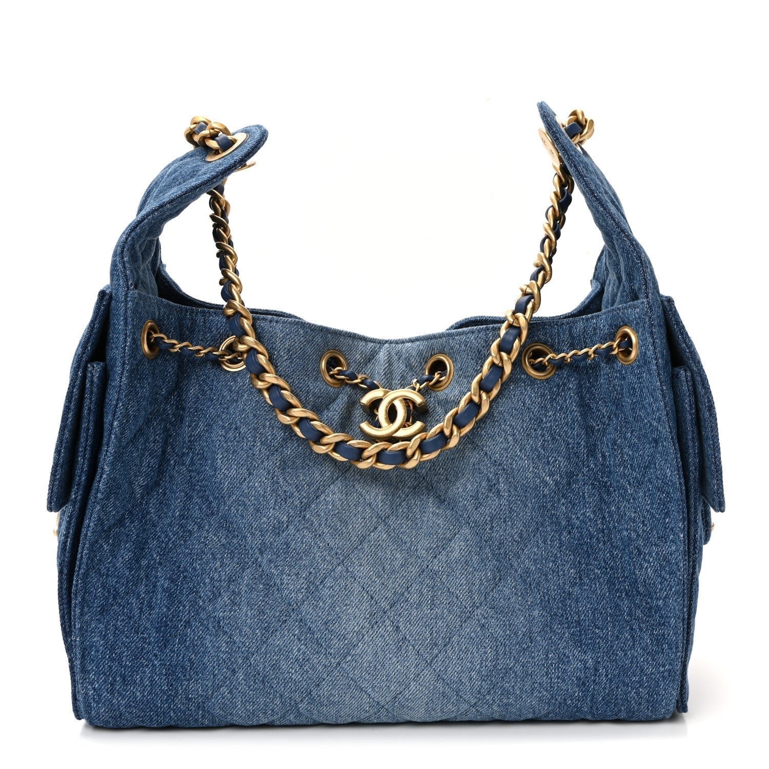 Washed Denim Quilted Small Chanel 25 Handbag Blue