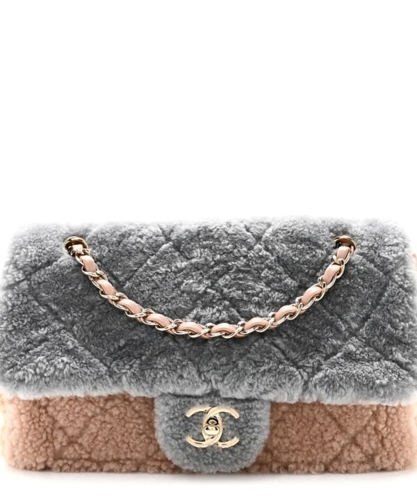 Shearling Sheepskin Single Flap Gray Pink Beige