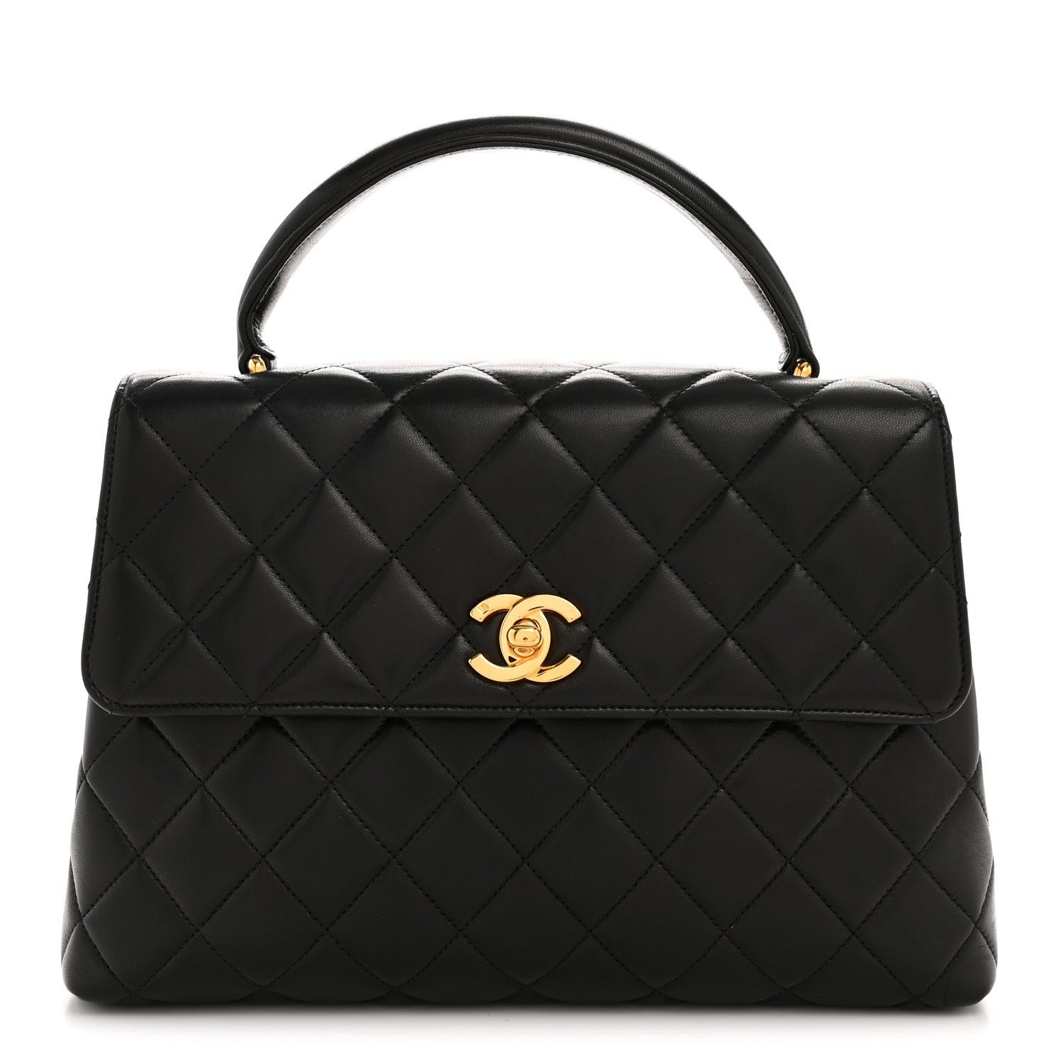 Lambskin Quilted Medium Kelly Flap Bag Black