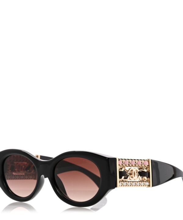 Acetate Calfskin Chain CC Sunglasses 5536-Q-A Black