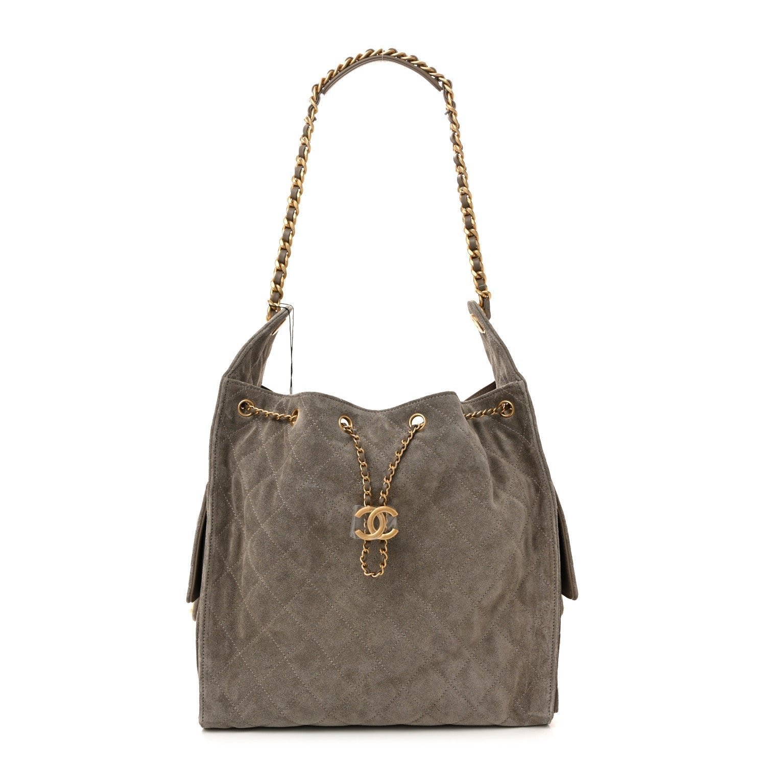 Suede Quilted Medium Chanel 25 Handbag Grey