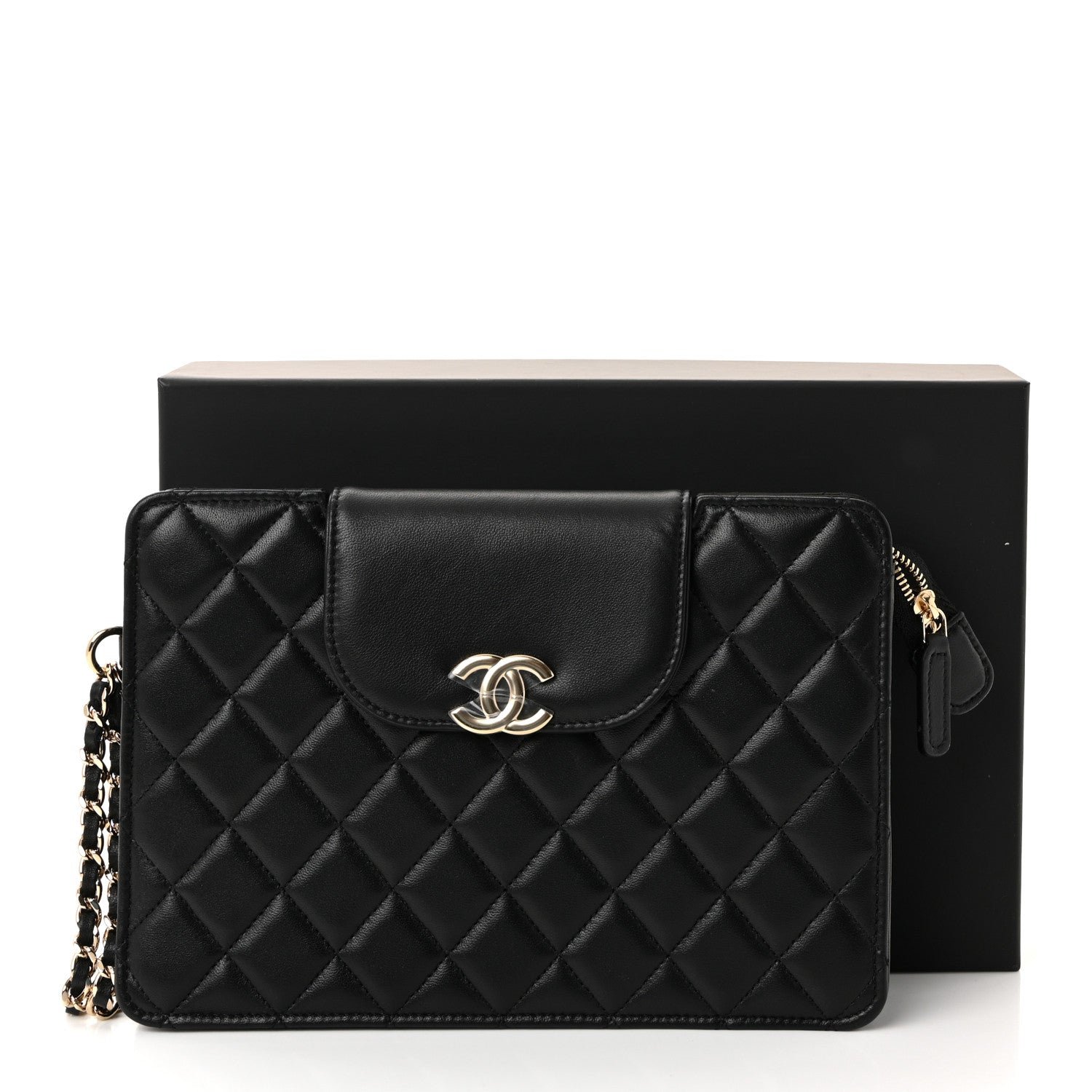 Lambskin Quilted CC Pouch Wristlet Black - Image 8
