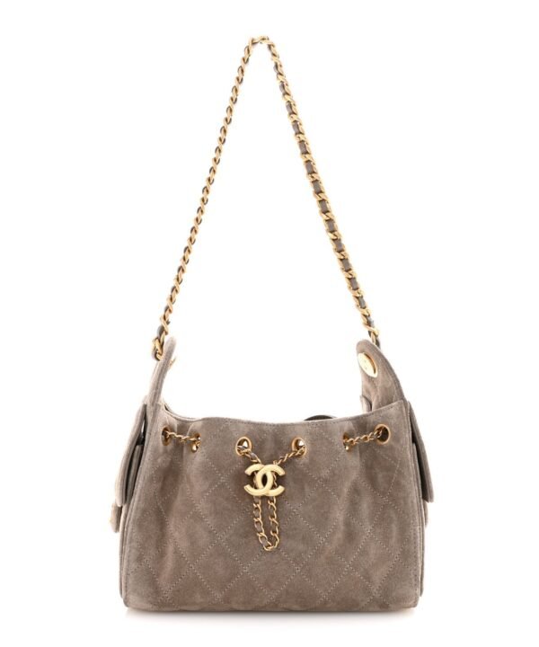 Suede Quilted Mini Chanel 25 Handbag Dark Grey