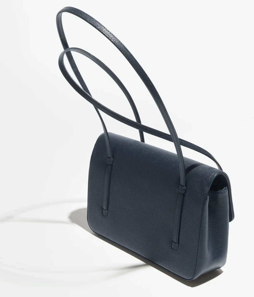 Small Flap Bag Grained Shiny Calfskin & Gold-Tone Metal Dark Blue - Image 3