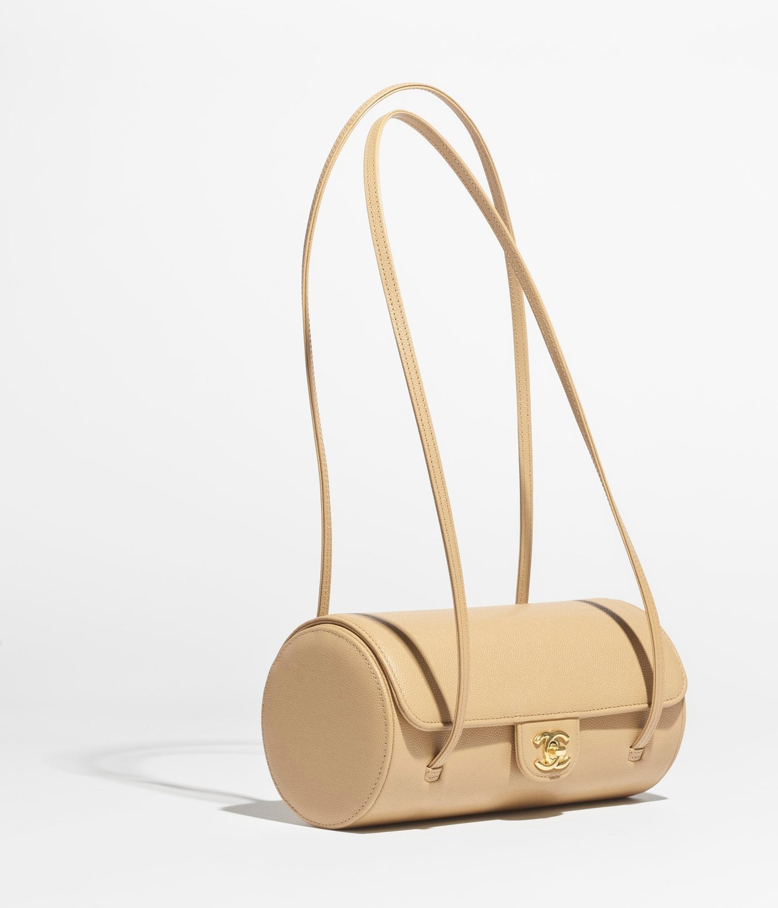 Small Bowling Bag Grained Shiny Calfskin & Gold-Tone Metal  Dark Beige