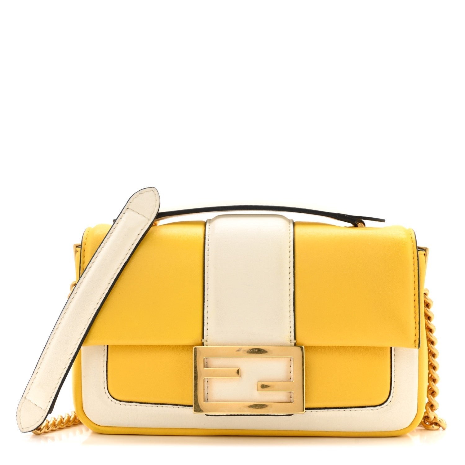 Mini Chain Baguette Bi-Color Limone & White Ice Nappa Apolo