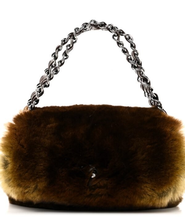 Rabbit Fur Chain Flap Brown