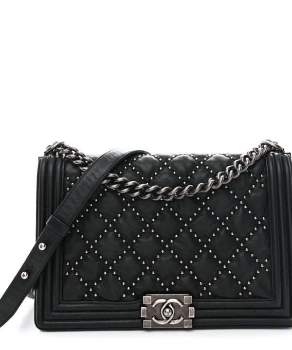 Crumpled Lambskin New Medium Studded Boy Flap Black