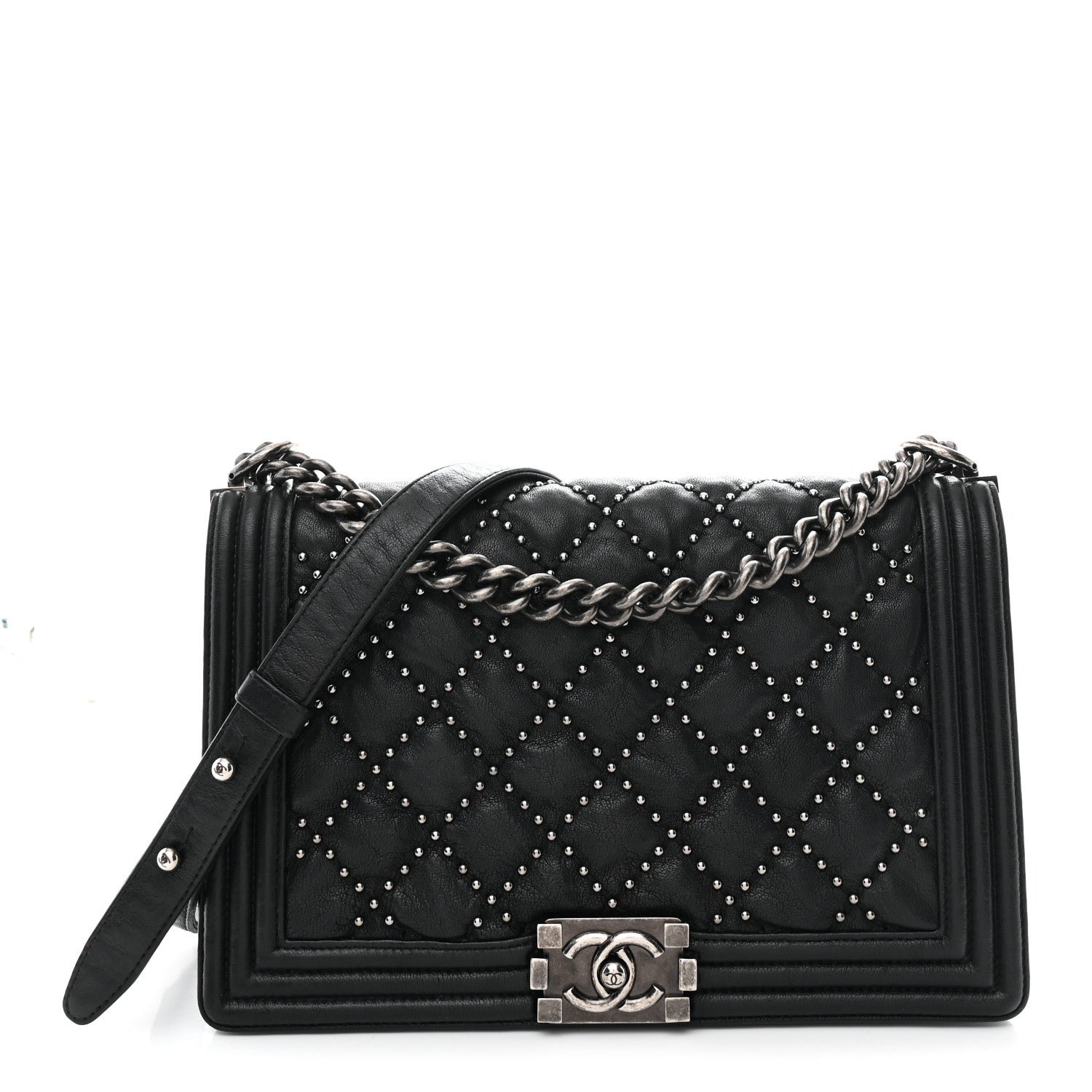 Crumpled Lambskin New Medium Studded Boy Flap Black