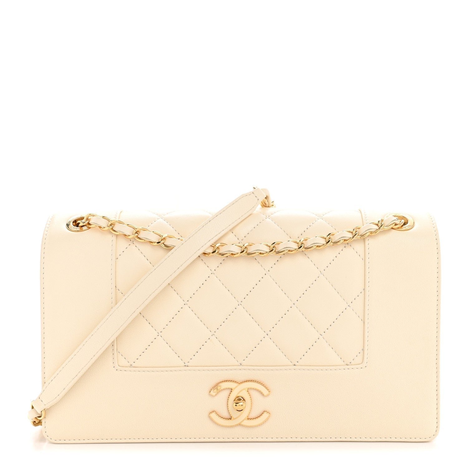 Sheepskin Quilted Medium Vintage Mademoiselle Flap White