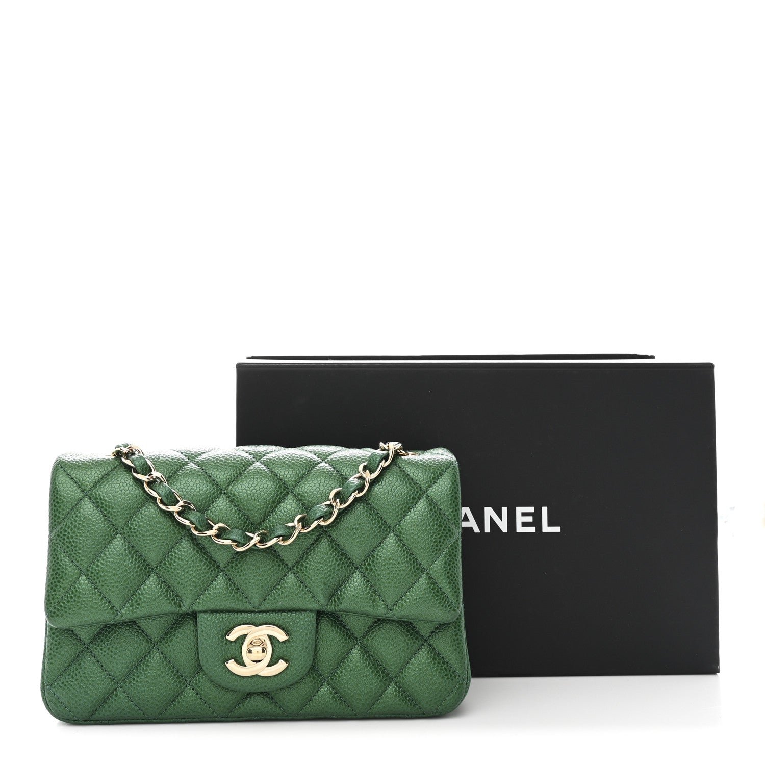 Metallic Caviar Quilted Mini Rectangular Flap Green - Image 11