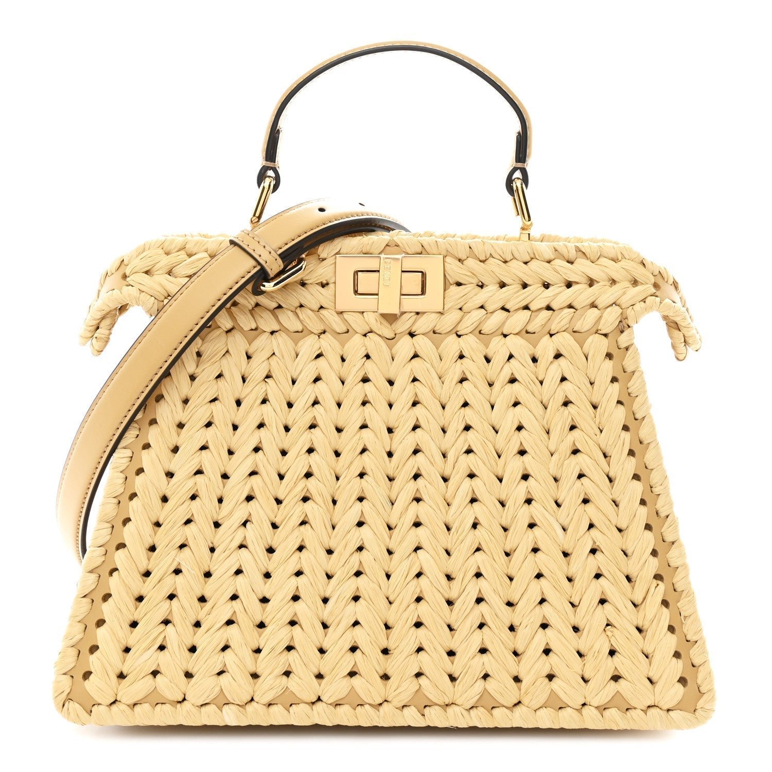 Peekaboo ISeeU Small Sahara Raffia & Vitello King Intreccio Satchel