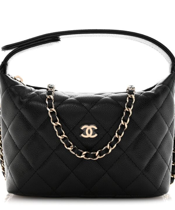 Caviar Quilted Hobo Clutch With Chain  Black