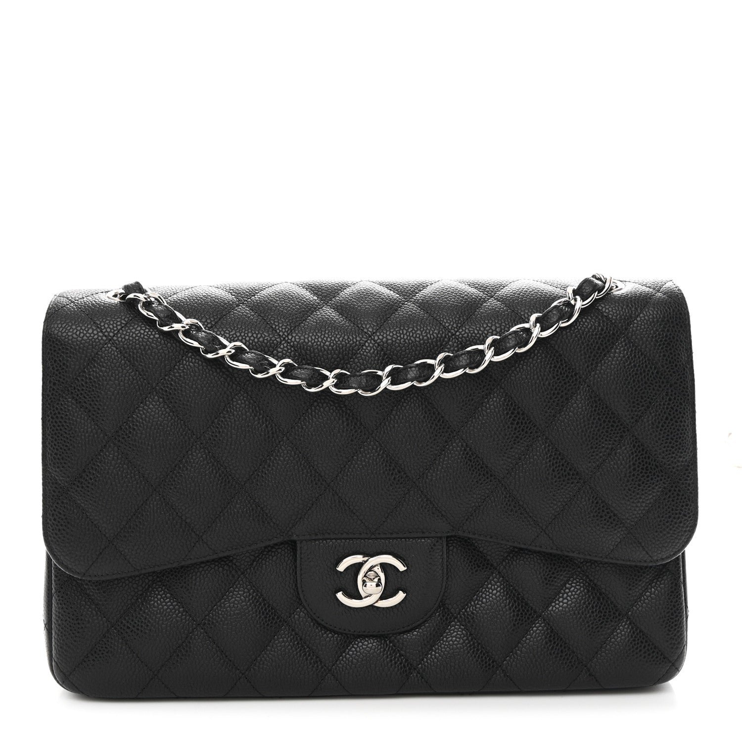 Caviar Quilted Jumbo Double Flap Black