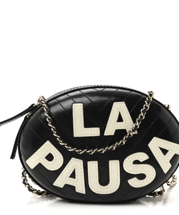 Lambskin Embroidered Chevron Quilted La Pausa Tassel Clutch Black