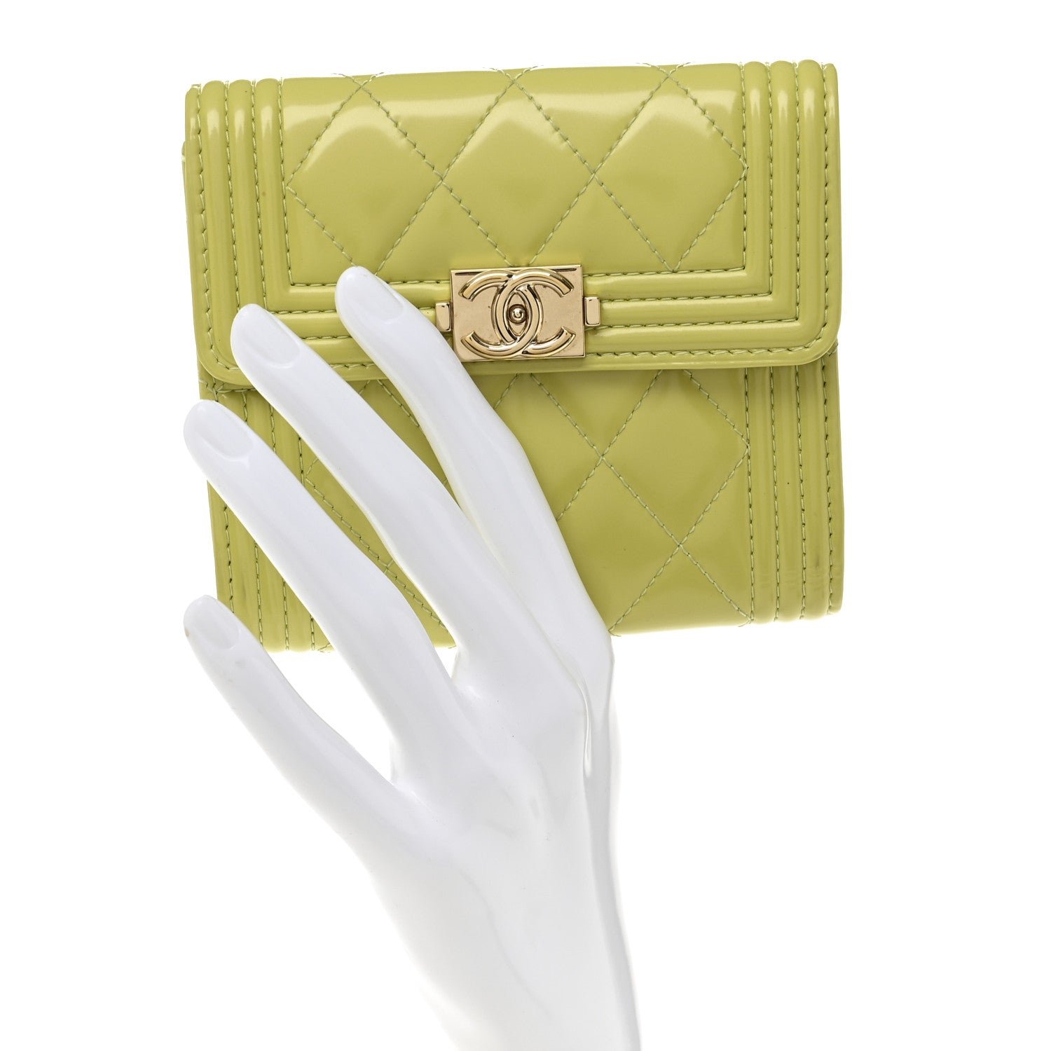 Patent Quilted Compact Boy Wallet Yellow - Image 2