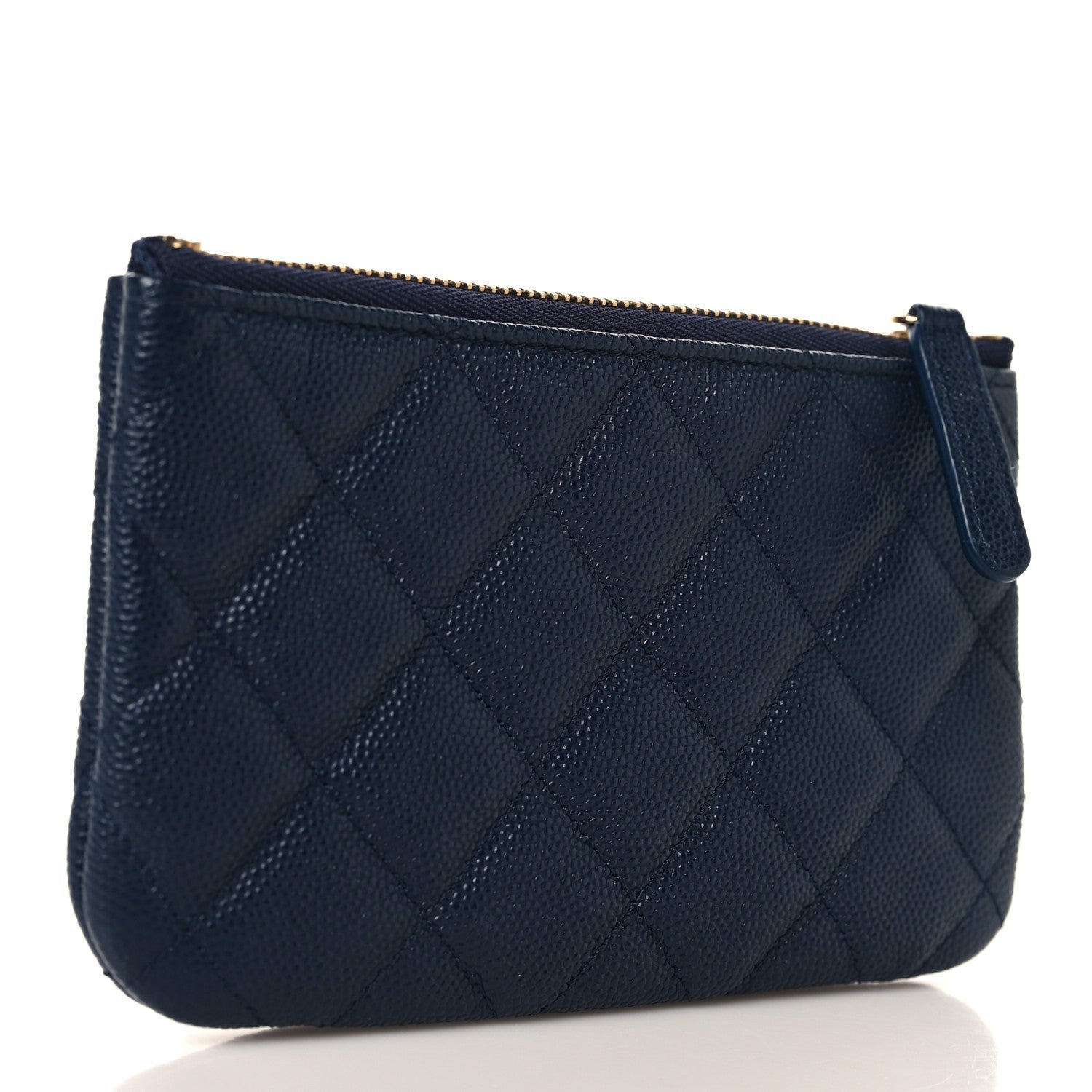 Caviar Quilted Small Cosmetic Case Navy Blue - Image 3
