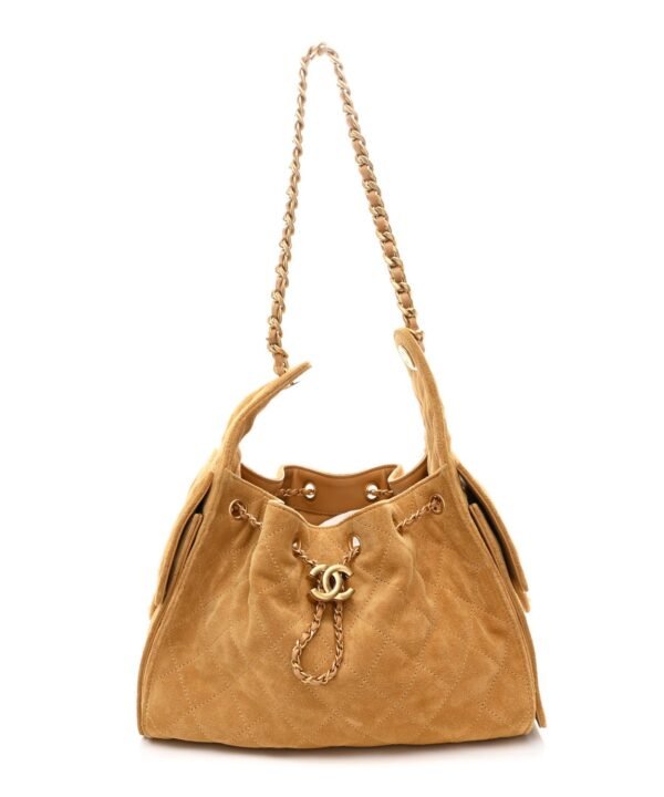 Suede Quilted Small Chanel 25 Handbag Beige