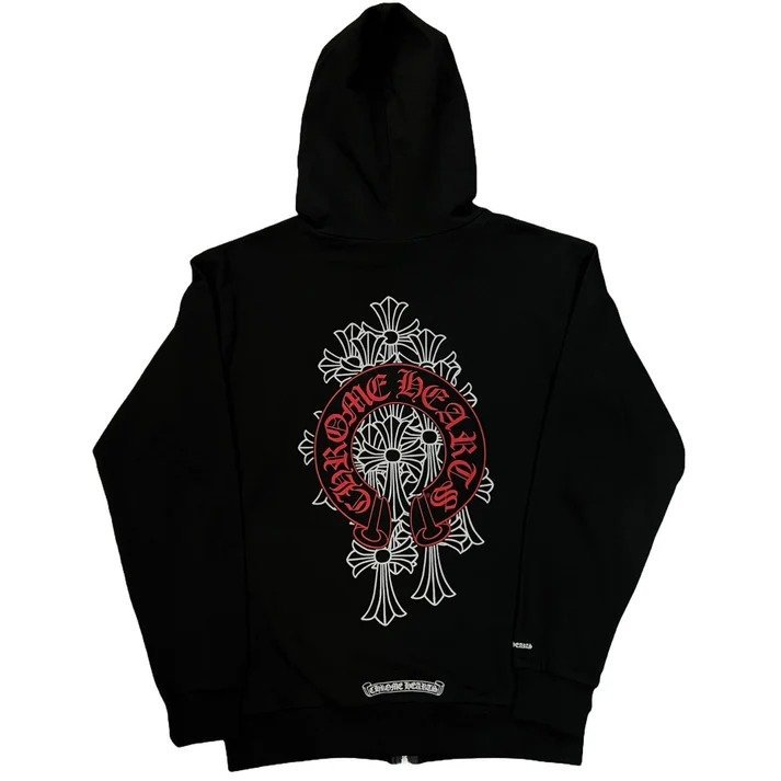 Black Chrome Hoodie With Red Cross - Image 2