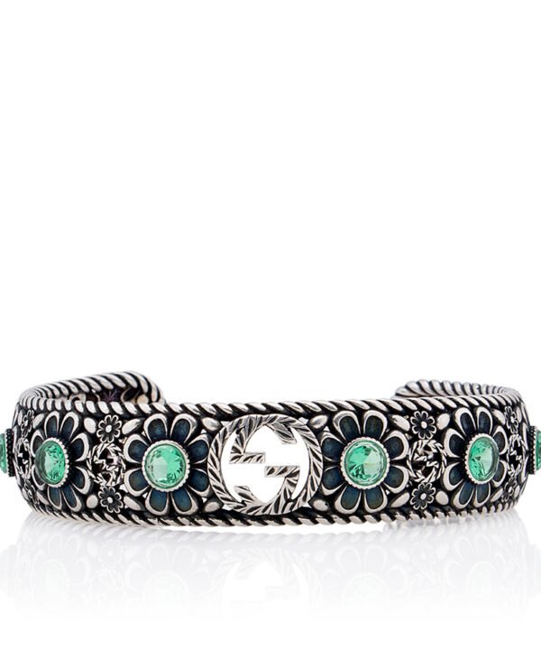 Gucci Crystal Floral Interlocking GG Cuff