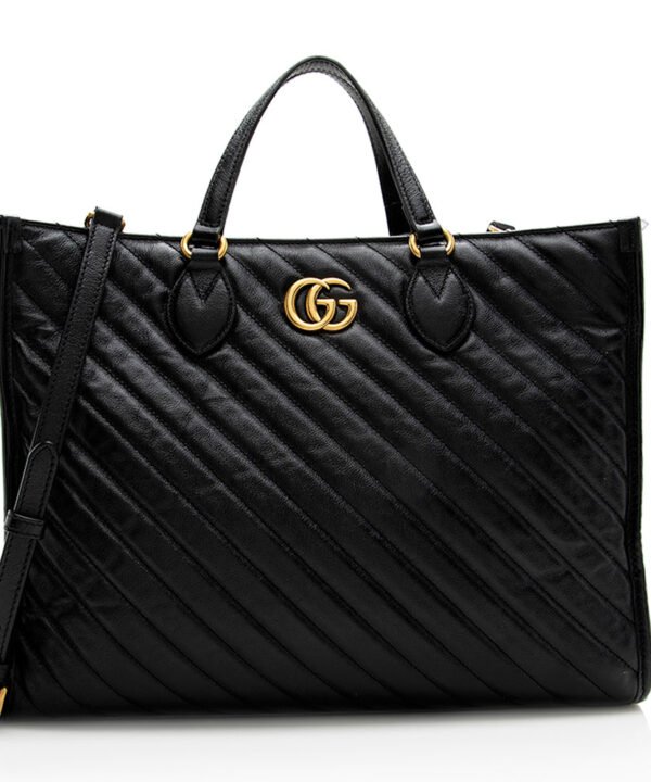 Gucci Diagonal Matelasse Leather GG Marmont Tote