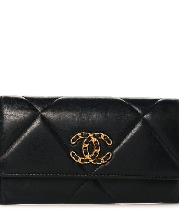 Lambskin Quilted Chanel 19 Flap Wallet Black