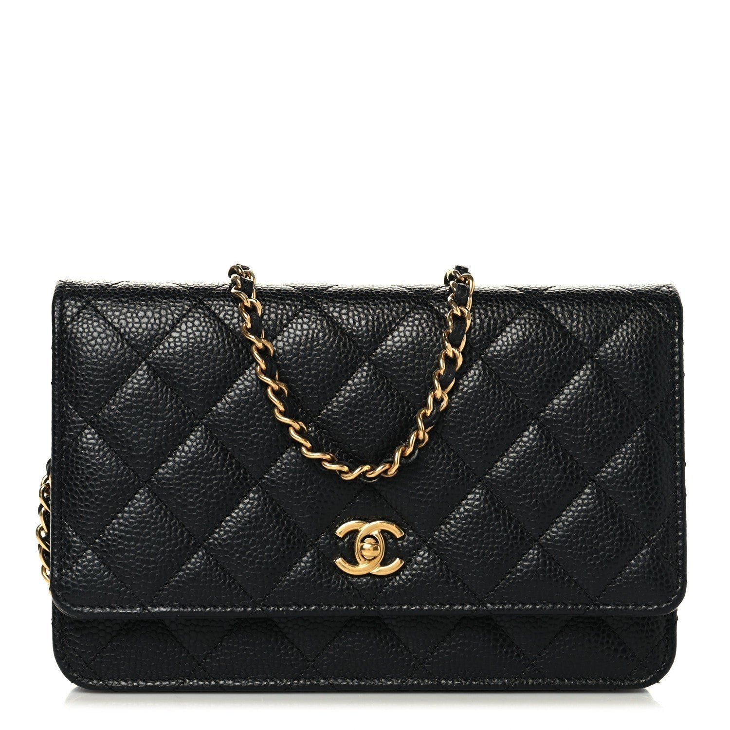 Caviar Quilted CC Turnlock Wallet On Chain WOC Black