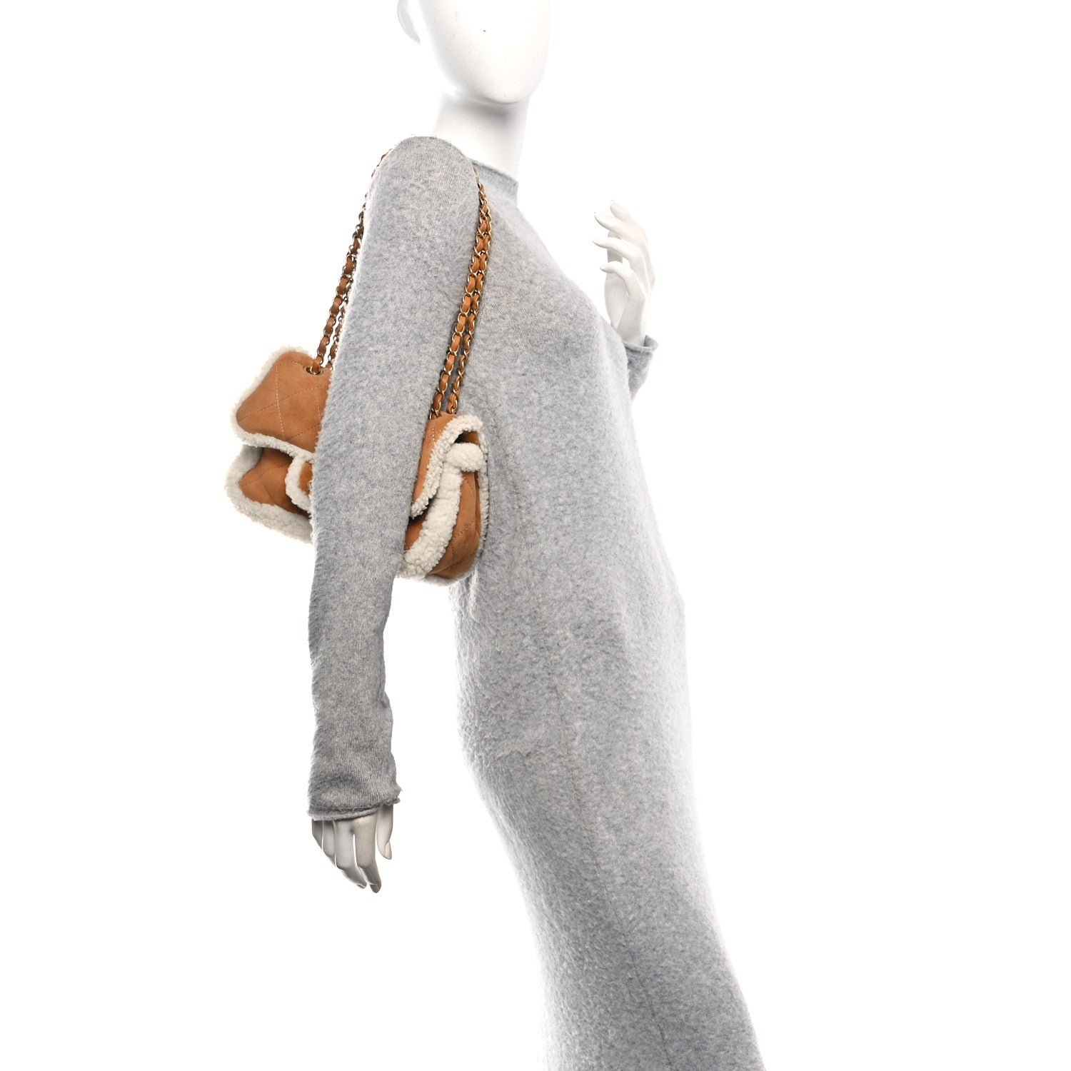 Shearling Lambskin Quilted Medium Coco Neige Single Flap Beige - Image 2