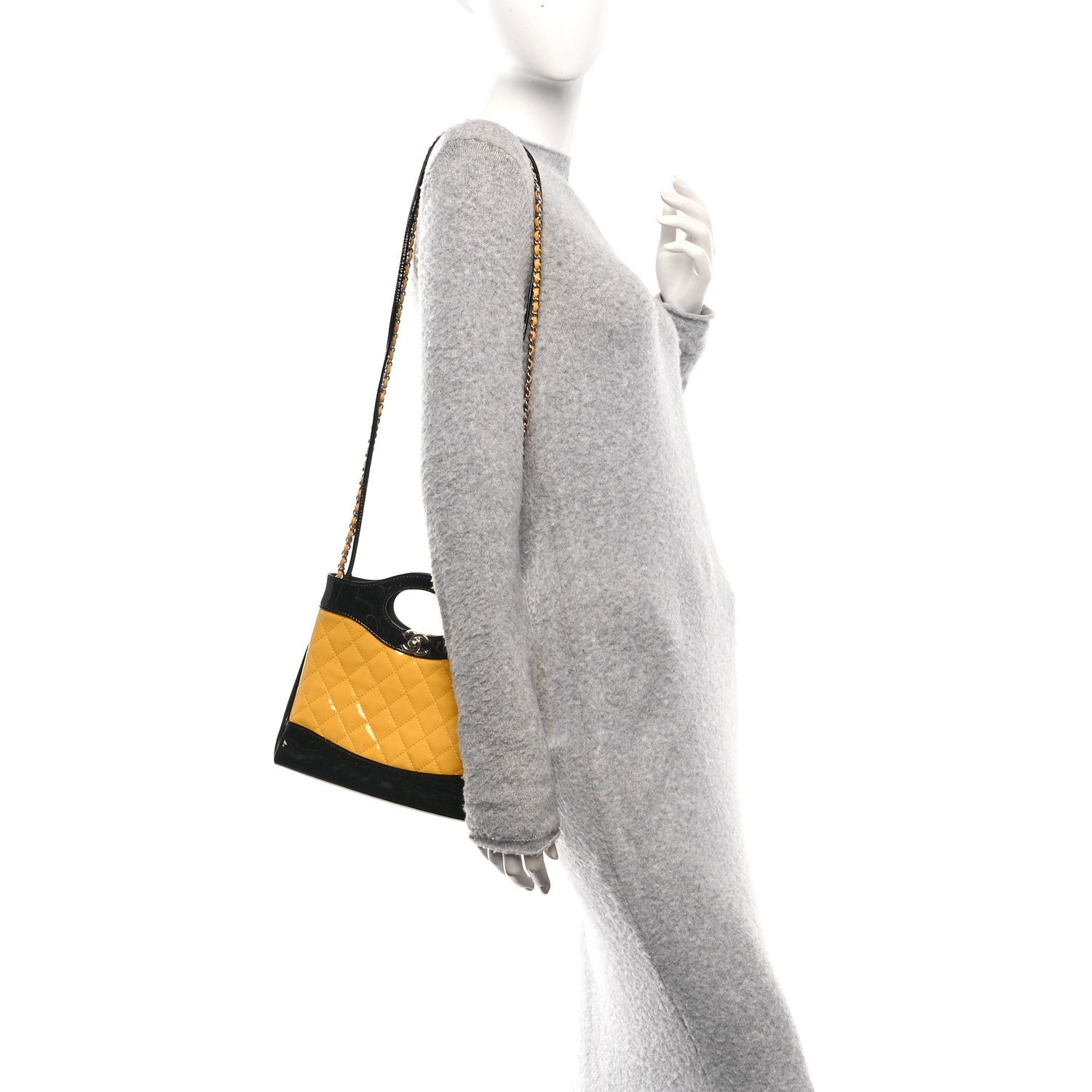 Patent Calfskin Quilted Mini 31 Shopping Bag Yellow Black - Image 2