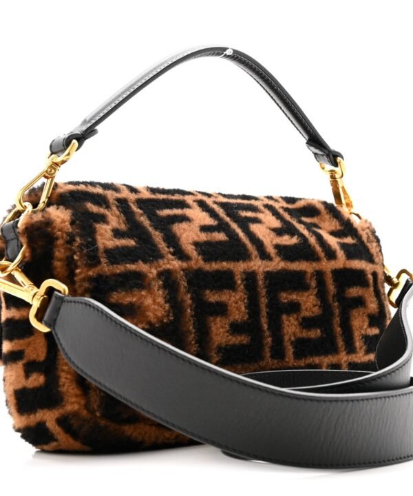 Baguette Tobacco Black Shearling & Leather Bag