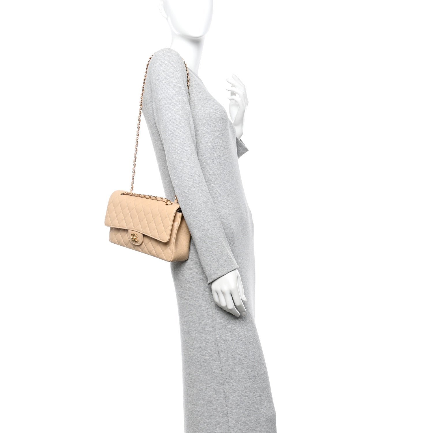 Caviar Quilted Medium Double Flap Beige - Image 2