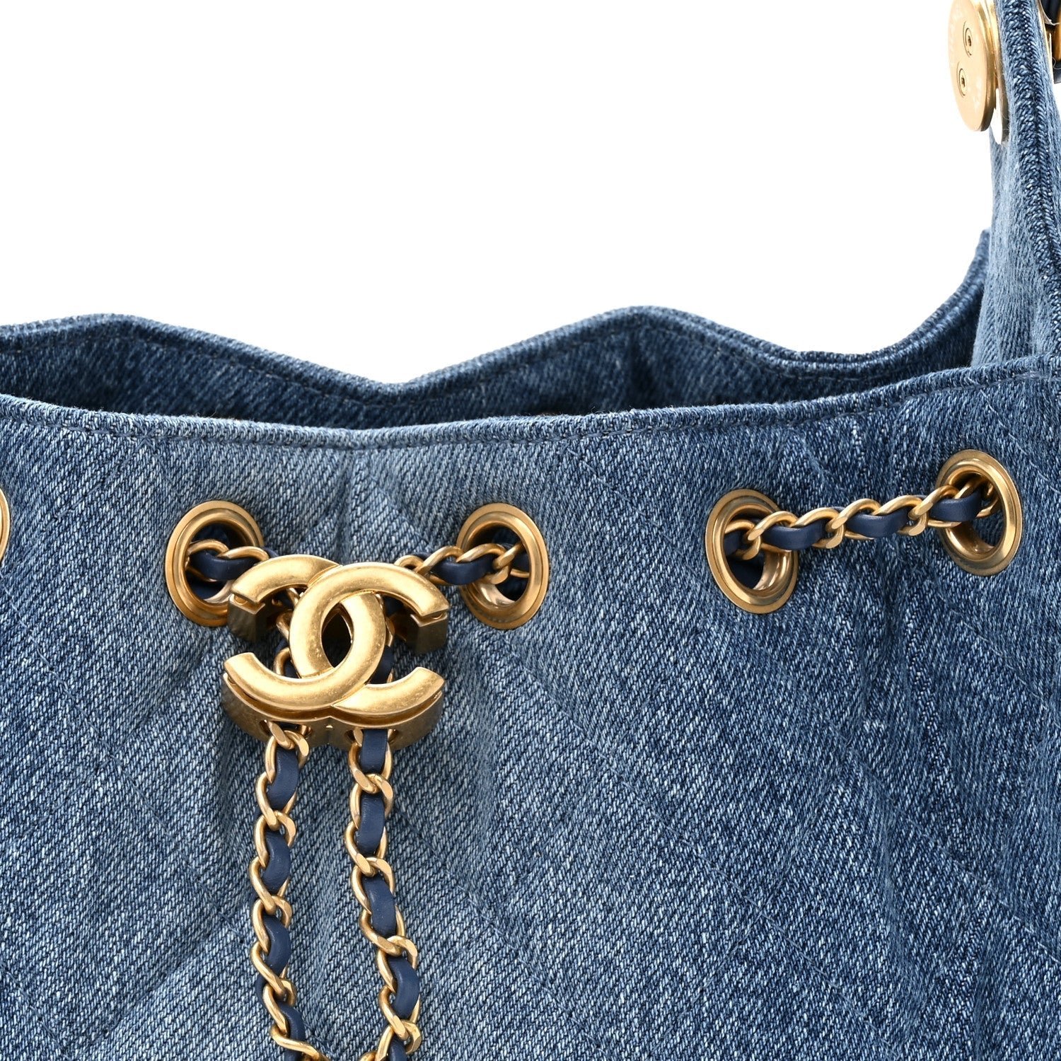 Washed Denim Quilted Mini Chanel 25 Handbag Blue - Image 8