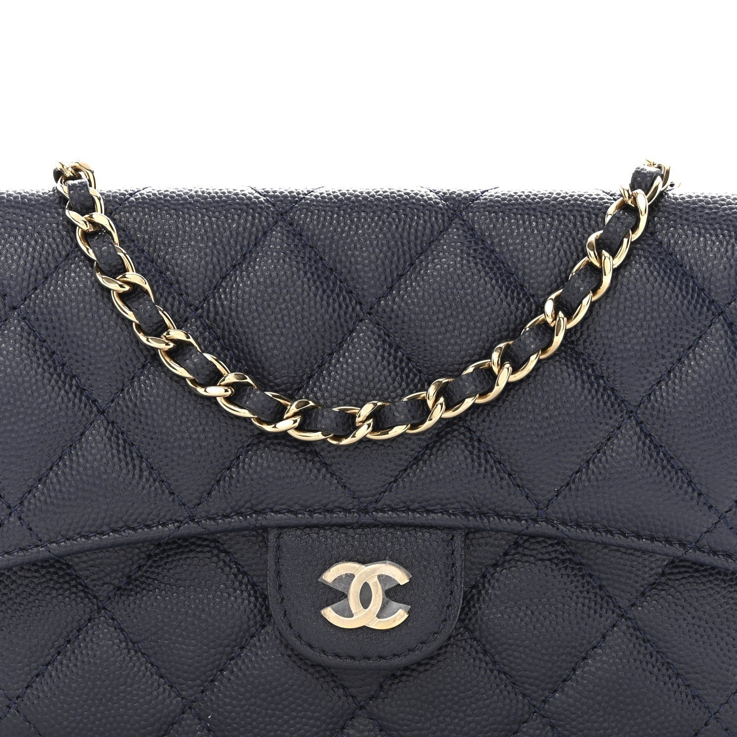 Caviar Quilted Flap Phone Holder With Chain Navy - Image 10