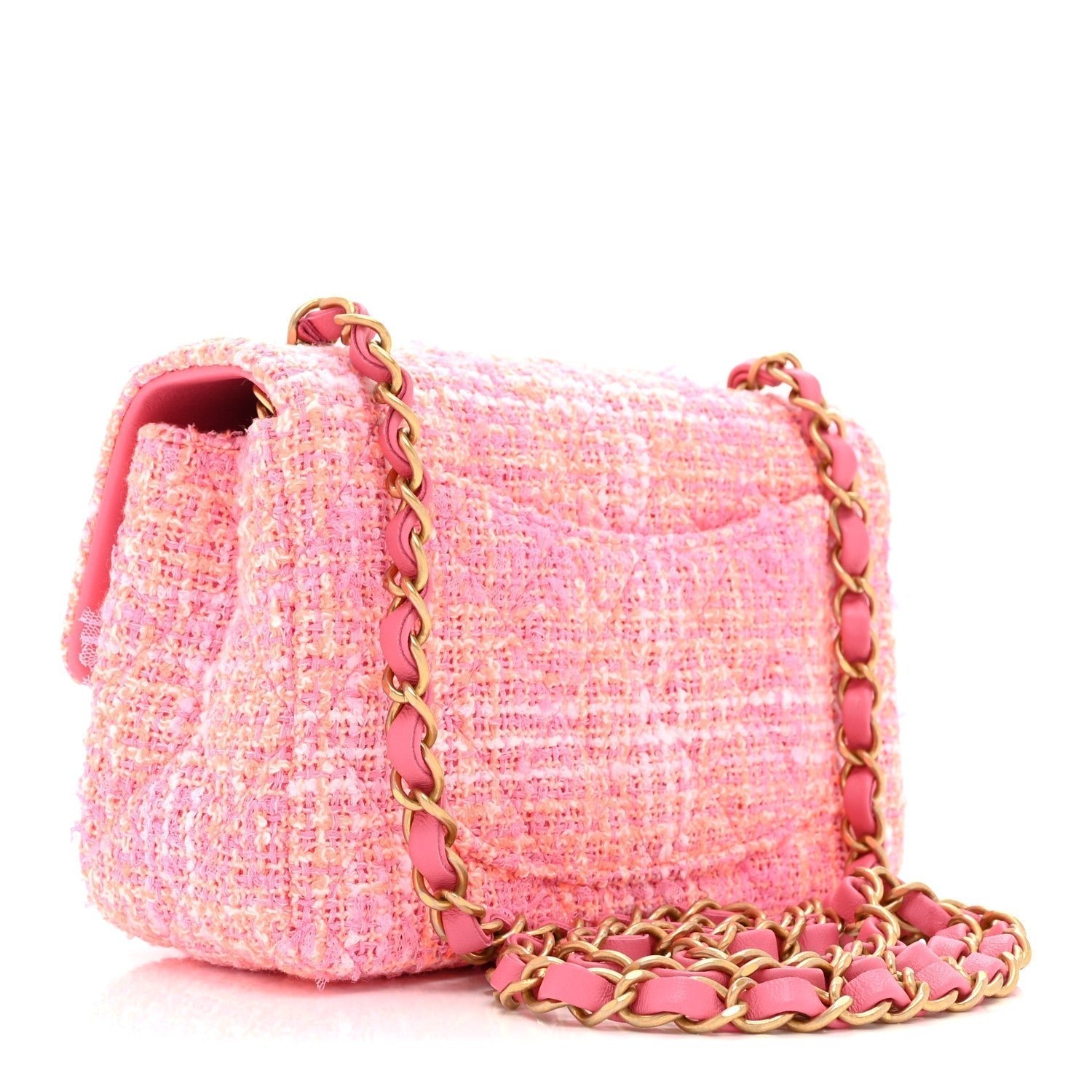 Tweed Quilted Mini Rectangular Flap Pink Orange White - Image 3