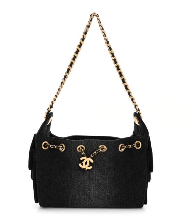 Washed Denim Quilted Mini Chanel 25 Handbag Black