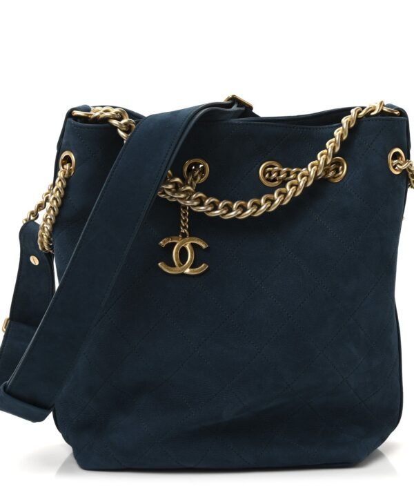 Suede Calfskin Small On My Shoulder Drawstring Bag Blue